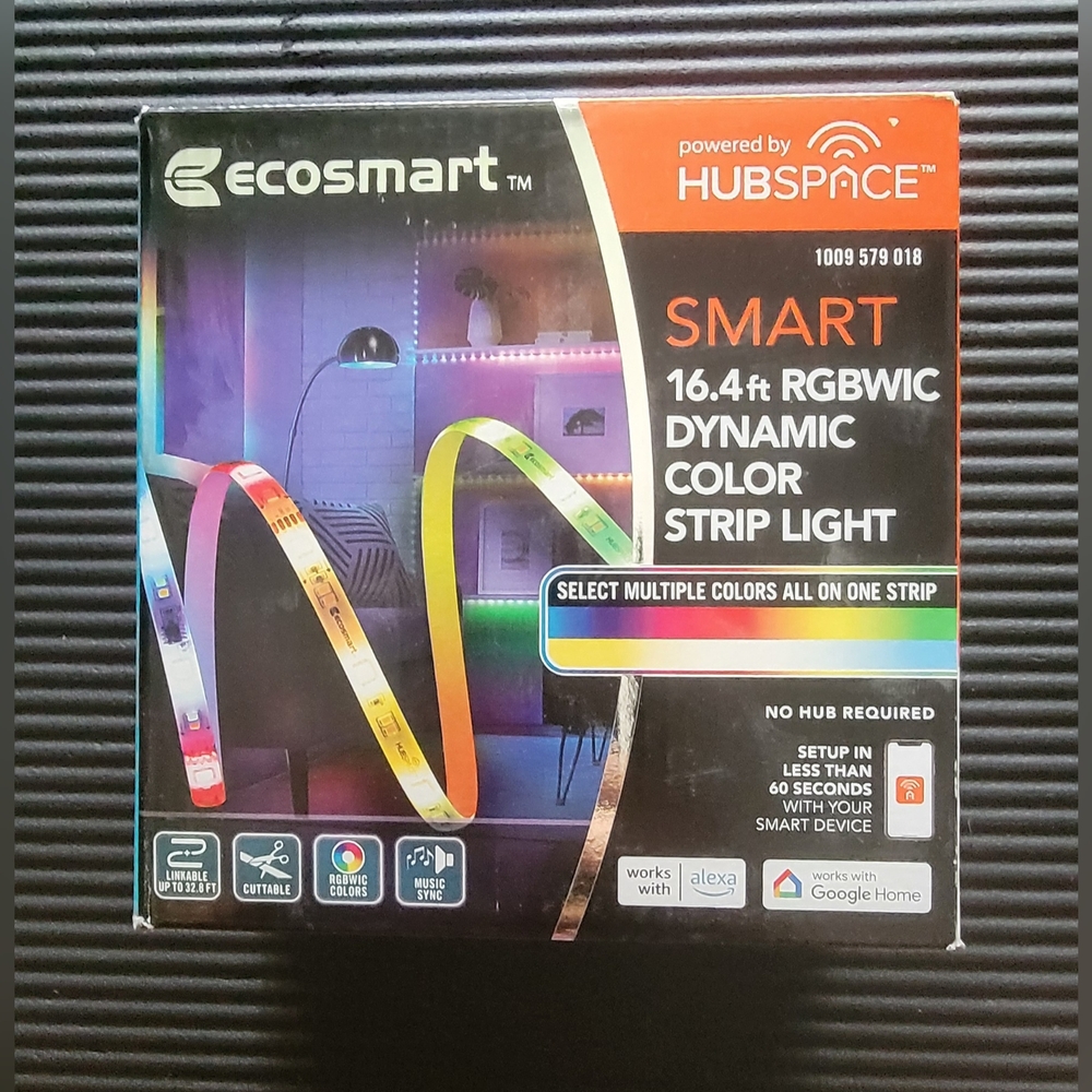 EcoSmart 16.4 ft. Smart RGBWIC Dynamic Color Changing Dimmable Plug-In LED Strip